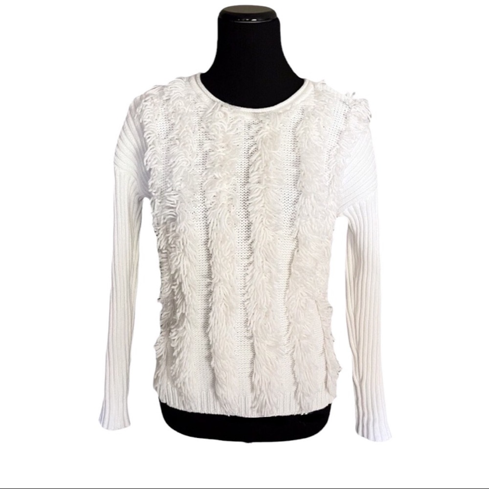 1 State White Fringed Knit Sweater Size Small